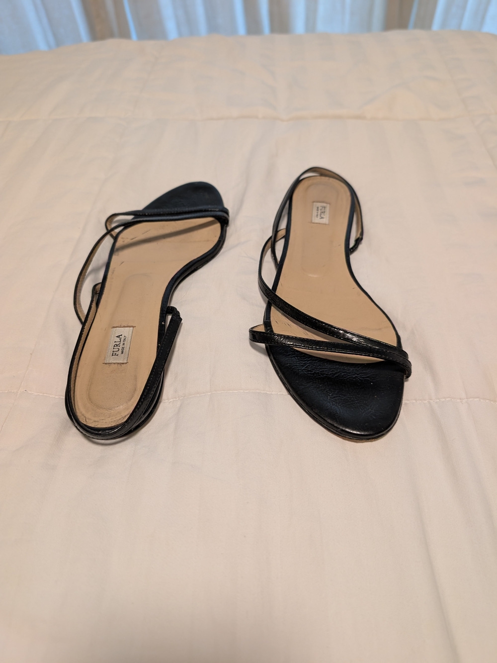 Furla Black Leather Minimalist Strappy Sandals